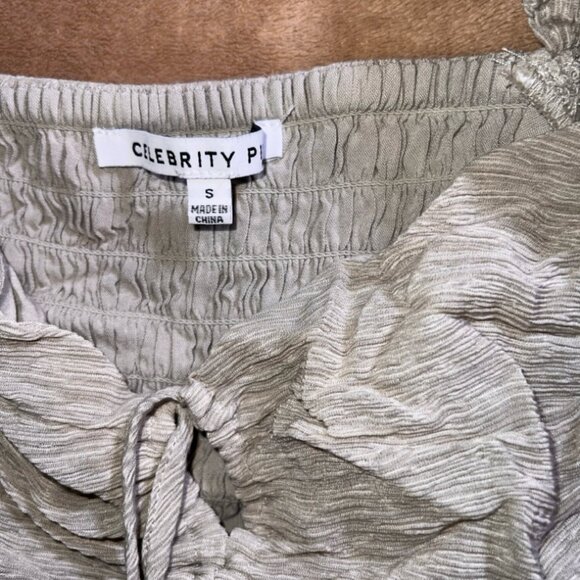 Celebrity Pink Women Small Olive‎ Sweetheart Ruffle Long Sleeve Crop Blouse (U) - Picture 6 of 7